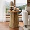 Round Wooden Side Table with Octagonal Pedestal Base for Sofa or Bedside